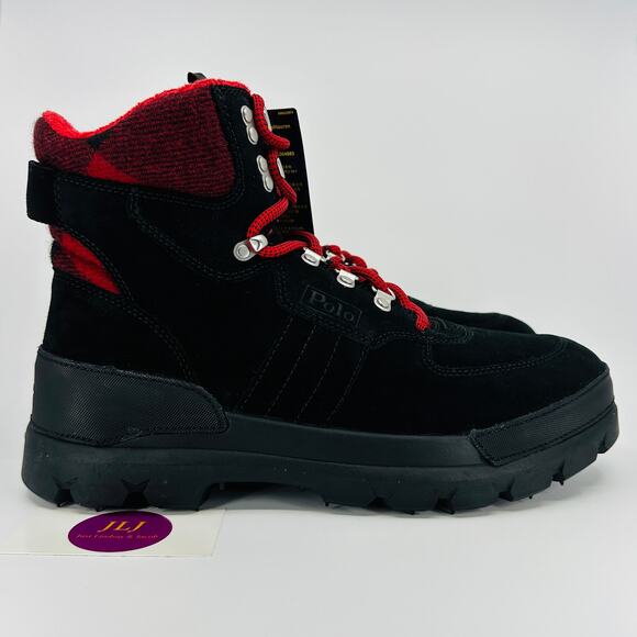 Polo Ralph Lauren Men's Oslo Tactical Black Suede Red Check Wool Boots Size 11D - Picture 1 of 11